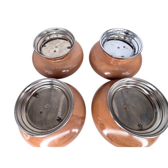 Set of 4 Vintage MCM Salad Bowls Hellerware Wood & Chrome Pedestal Replacement - Picture 16 of 16